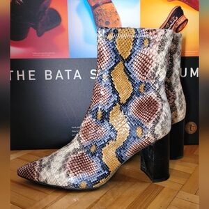 Jeffrey Campbell Faux Leather Snake 3" chunky Heels Boots Multicolor Size 8